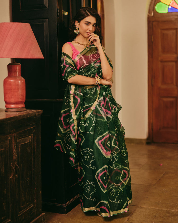 Pushp Green Doria Bandhej Saree