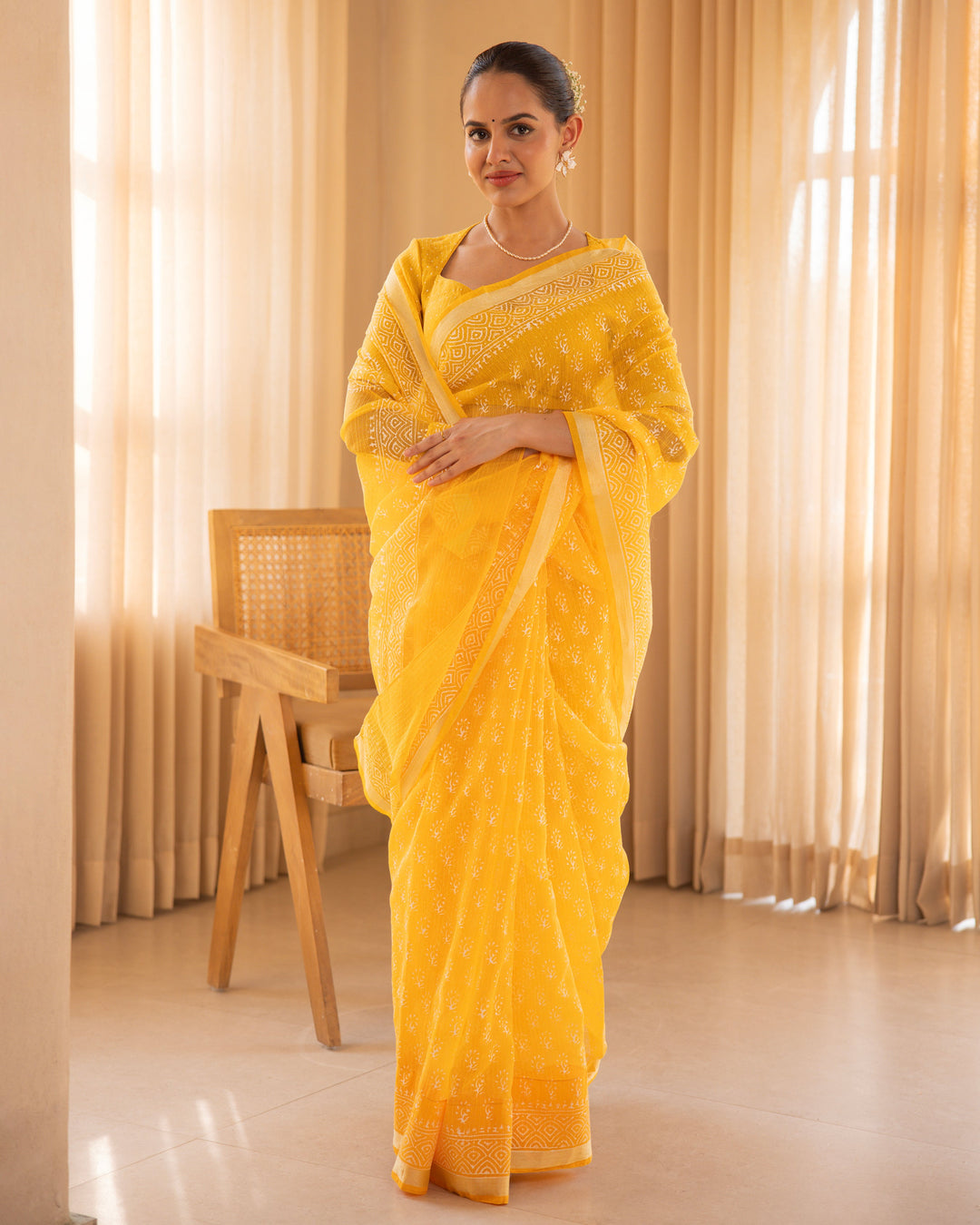 Abeer Yellow Doria Printed Saree