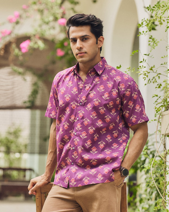 Ritesh Purple Printed Cotton Shirt
