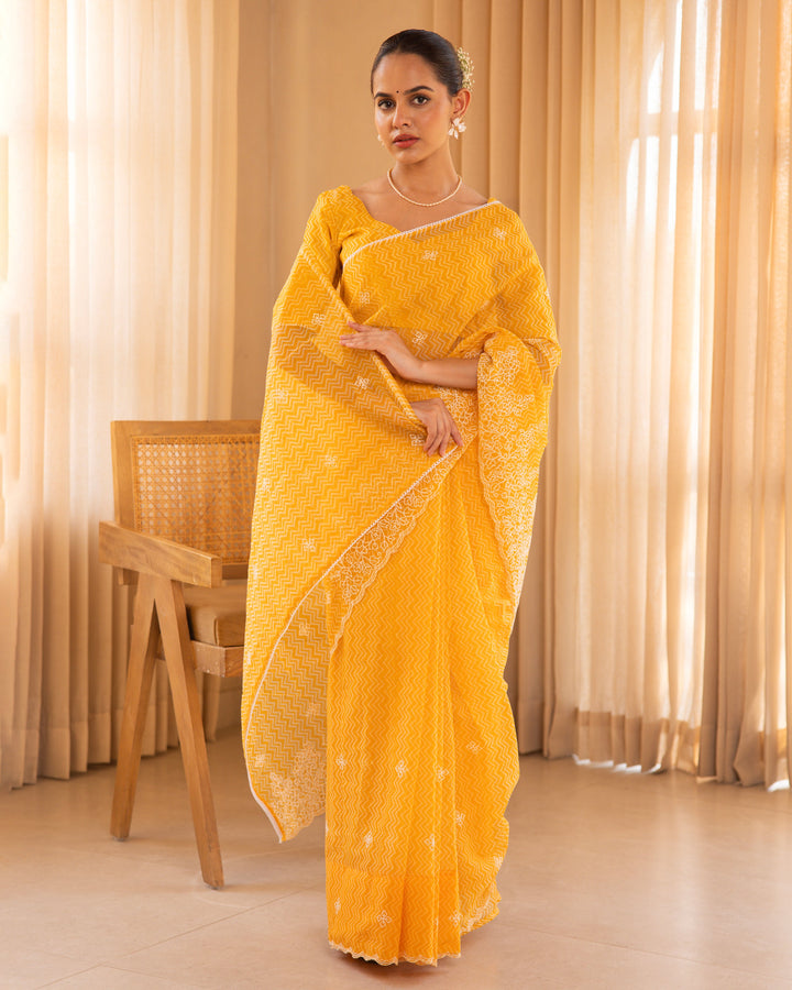 Rangini Yellow Doria Embroidered Saree