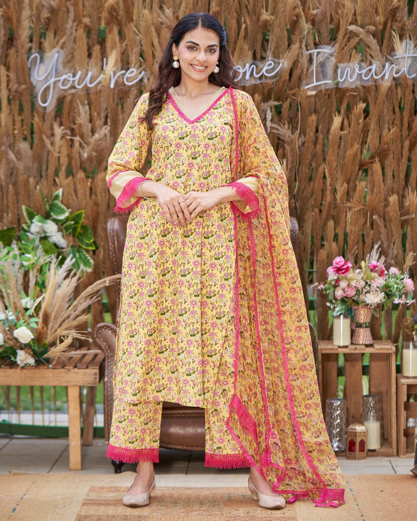 Flora Yellow Printed Cotton Suit Set