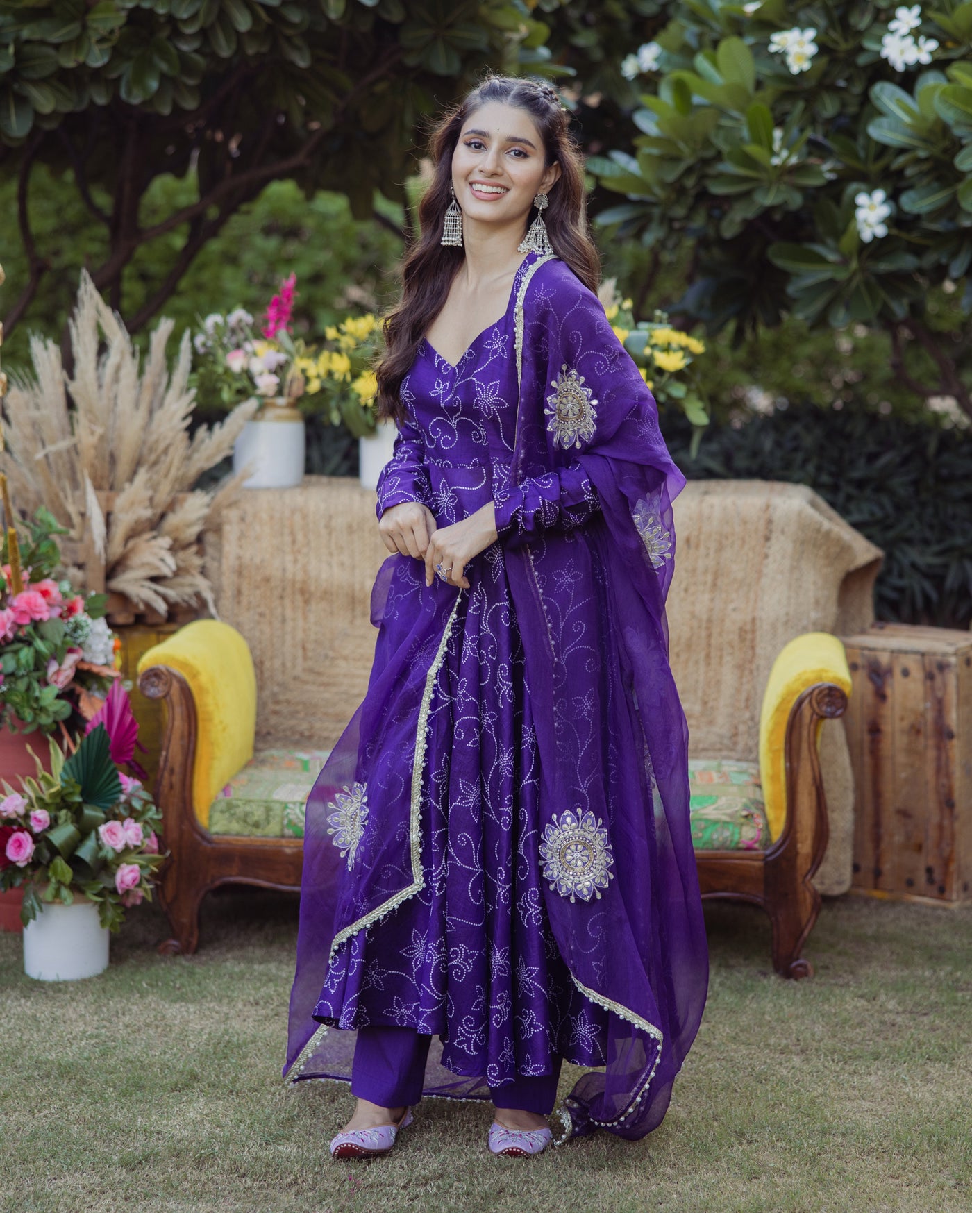 Anuraag Purple Bandhani Muslin Suit Set