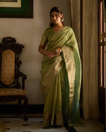 Nazara Green Solid Crushed Tissue Saree