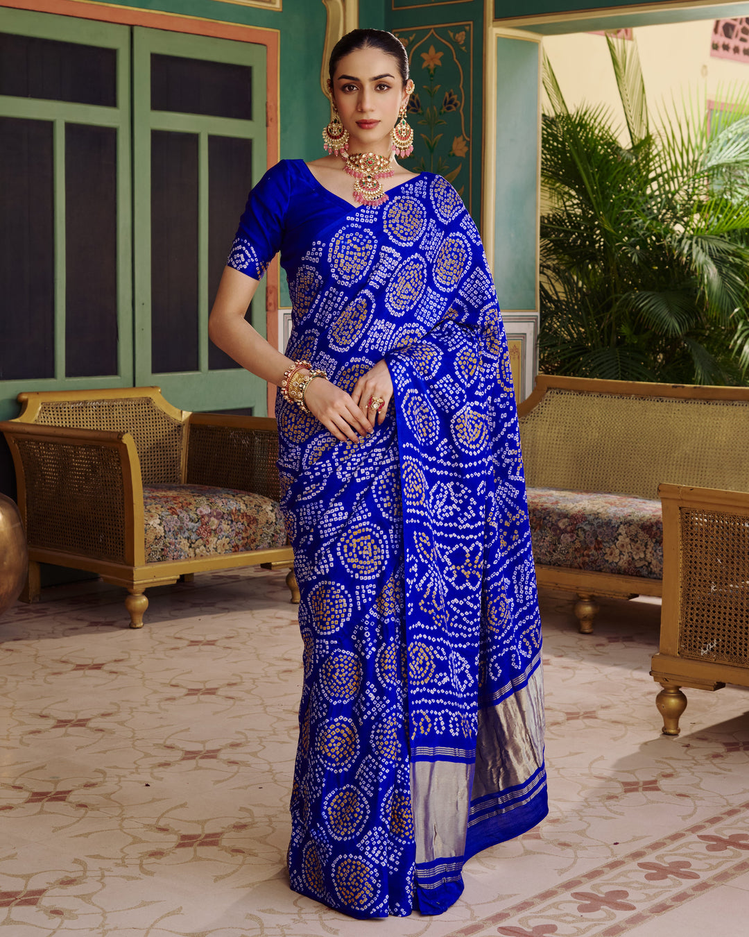 Phuhar Blue Bandhej Silk Saree