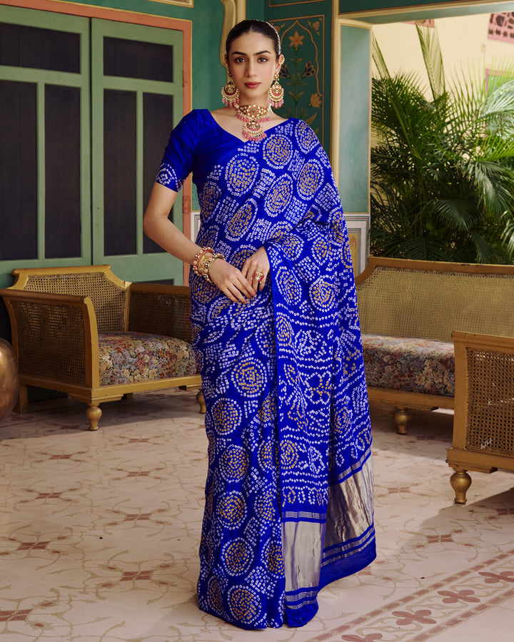 Phuhar Blue Bandhej Silk Saree
