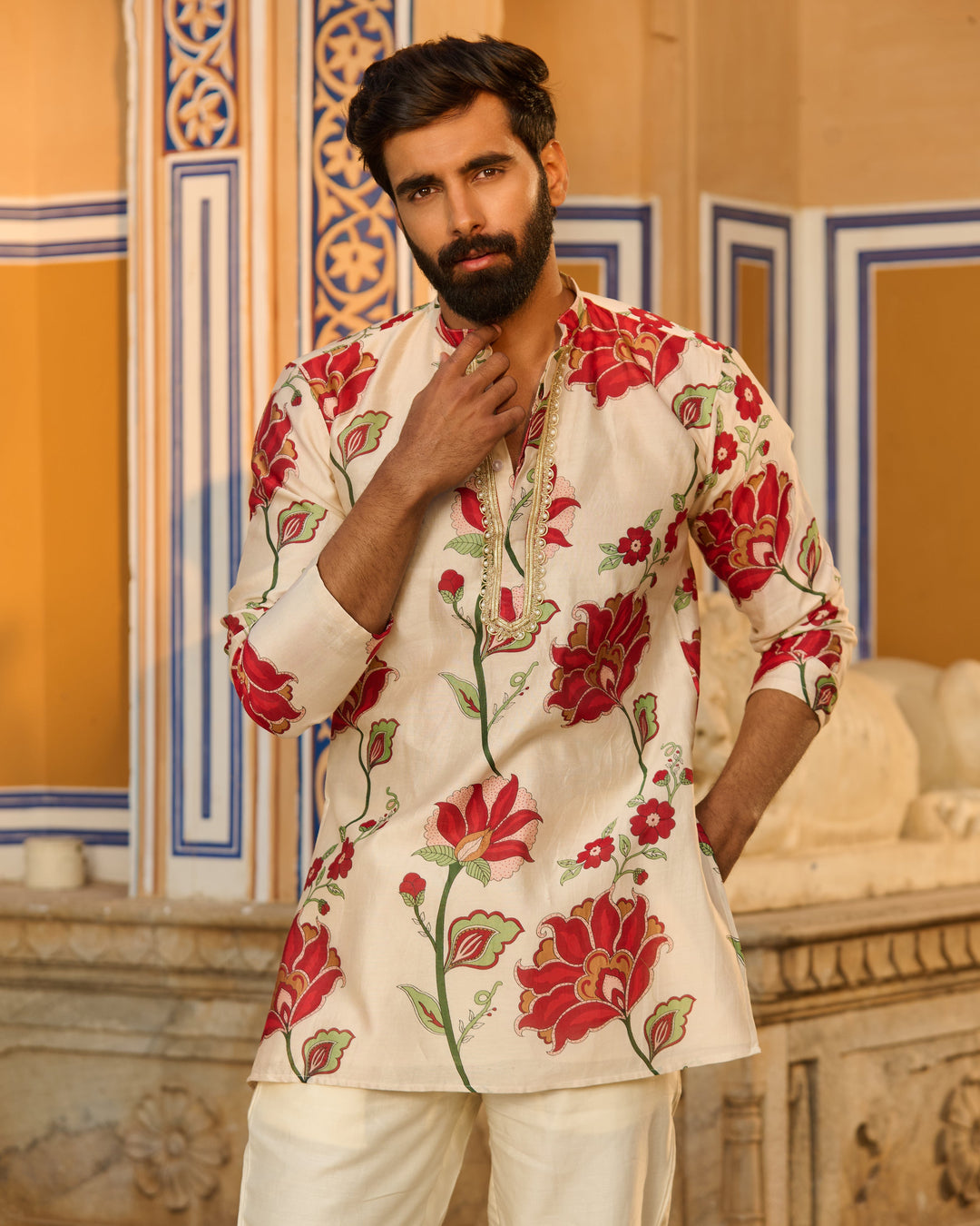 Veer Ivory Printed Chanderi Kurta