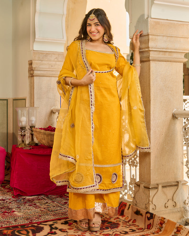 Zeal Mustard Solid Chanderi Suit Set