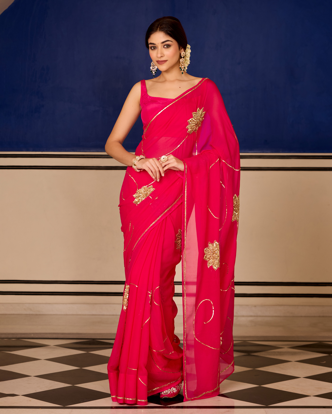 Lavanya Pink Handcrafted Chiffon Saree