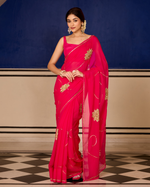 Lavanya Pink Handcrafted Chiffon Saree