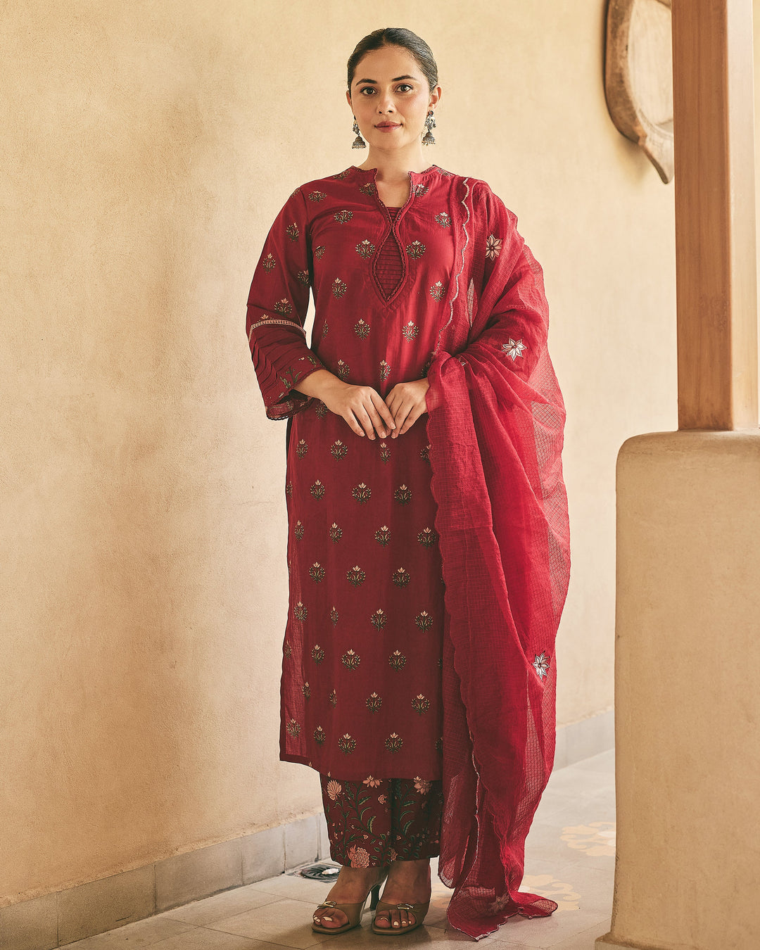 Esya Maroon Cotton Printed Suit Set