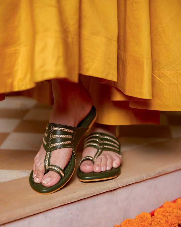 Jalsa Olive Green Kolha Flats 
