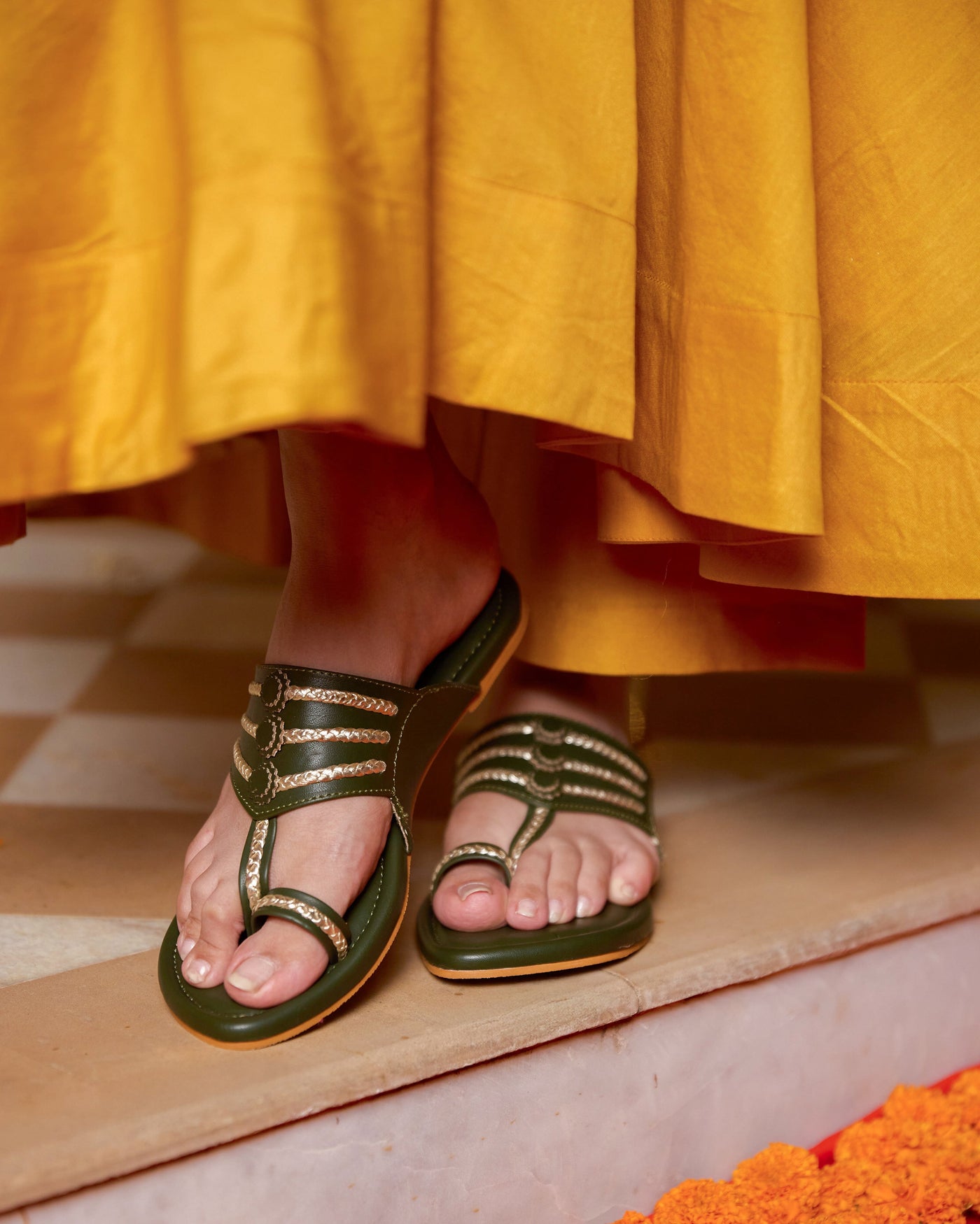 Jalsa Olive Green Kolha Flats 