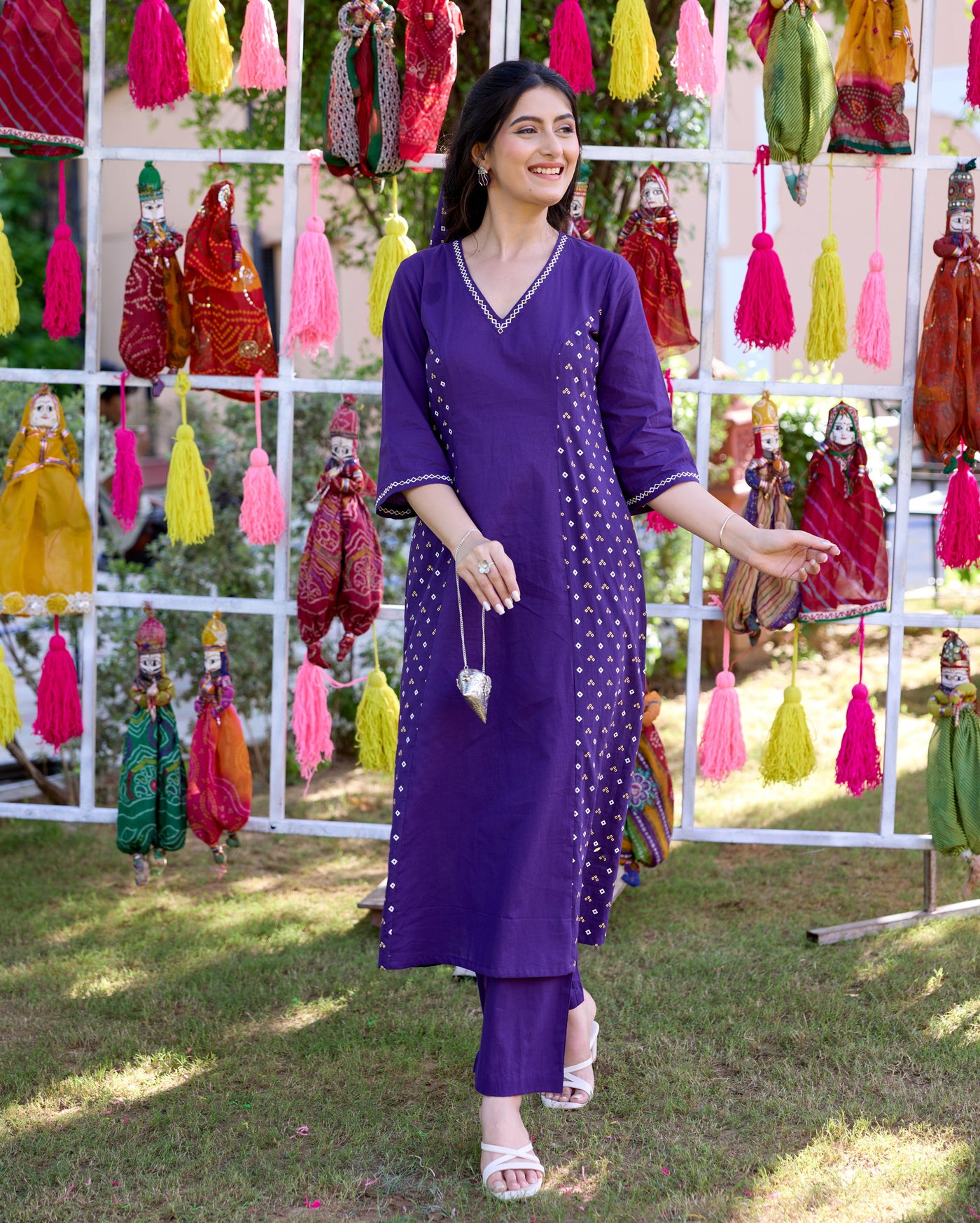 Kavya Purple Bandhani Cotton Kurta Set
