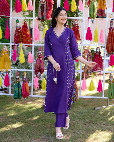 Kavya Purple Bandhani Cotton Kurta Set