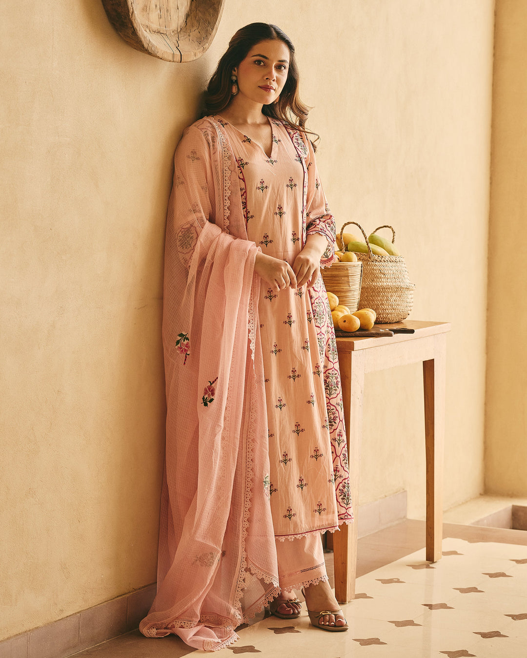 Manya Powder Pink Cotton Printed Suit Set