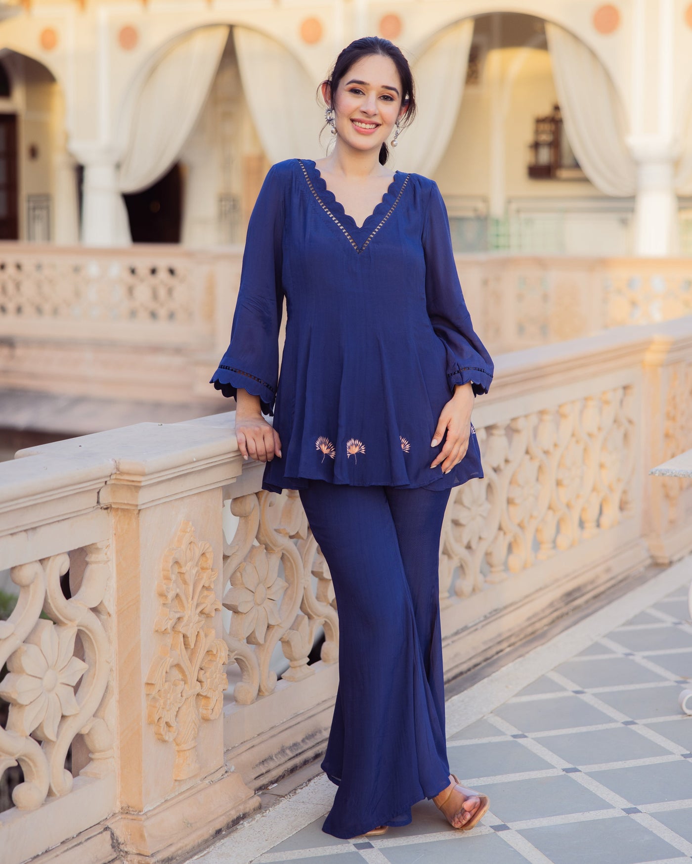 Yash Blue Embroidered Muslin Coord Set