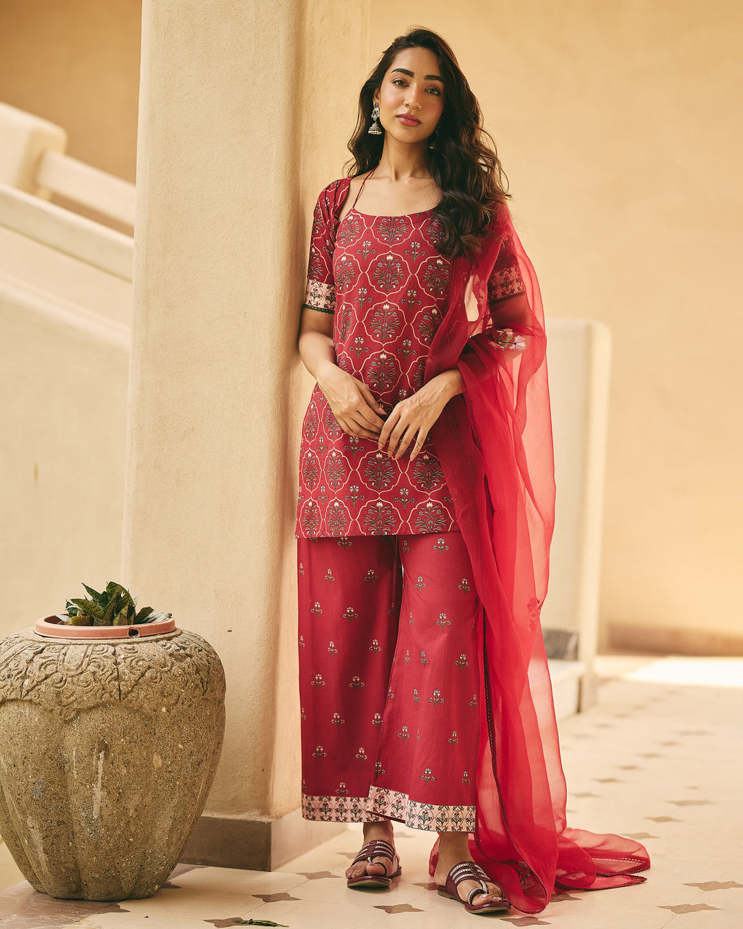 Vadya Maroon Cotton Printed Suit Set