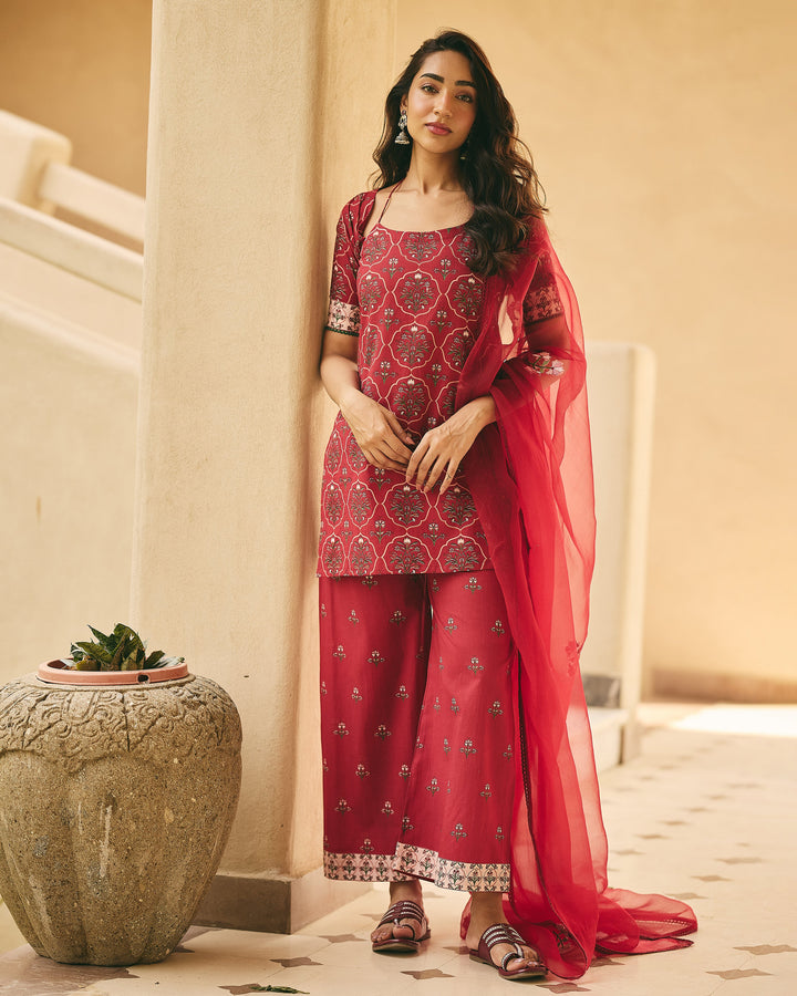 Vadya Maroon Cotton Printed Suit Set