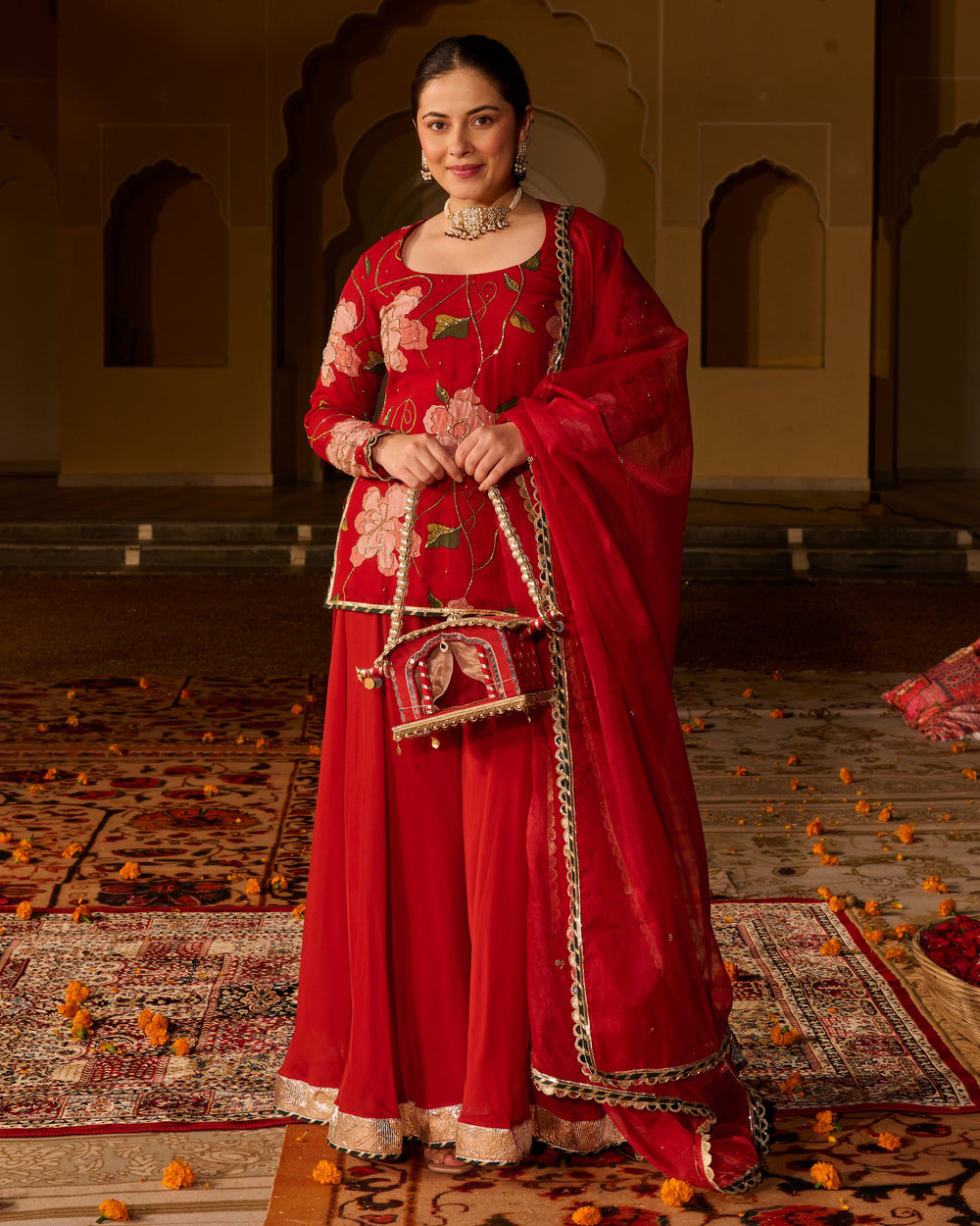 Azmat Maroon Printed Viscose Organza Suit Set