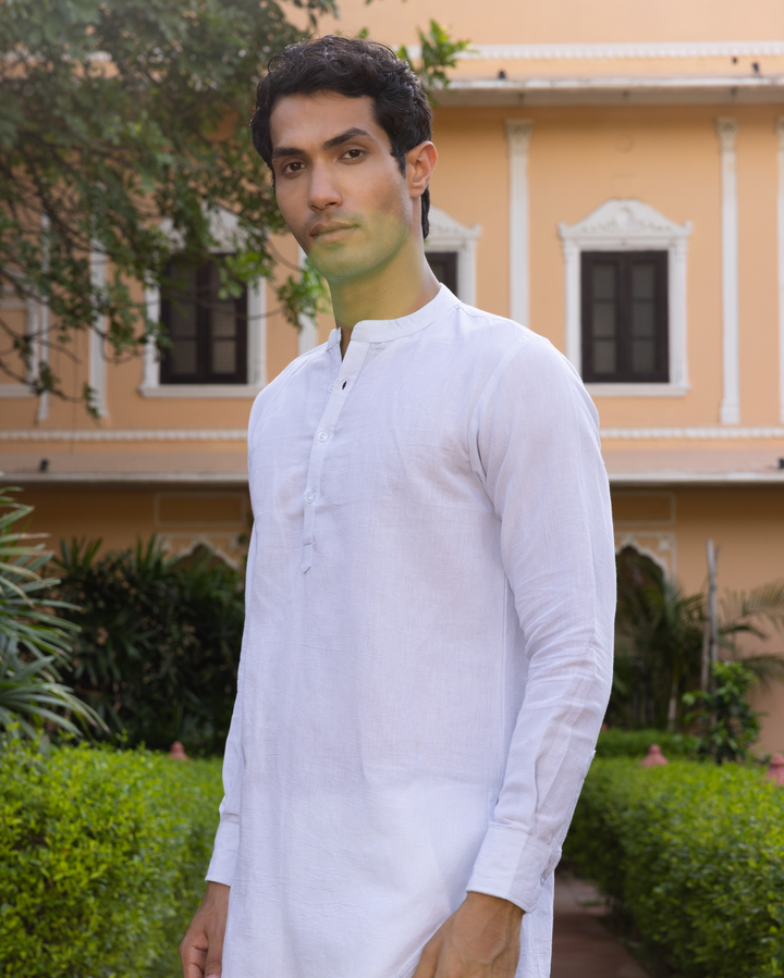 Yudhveer Pastel Blue Solid Cotton Flex Kurta