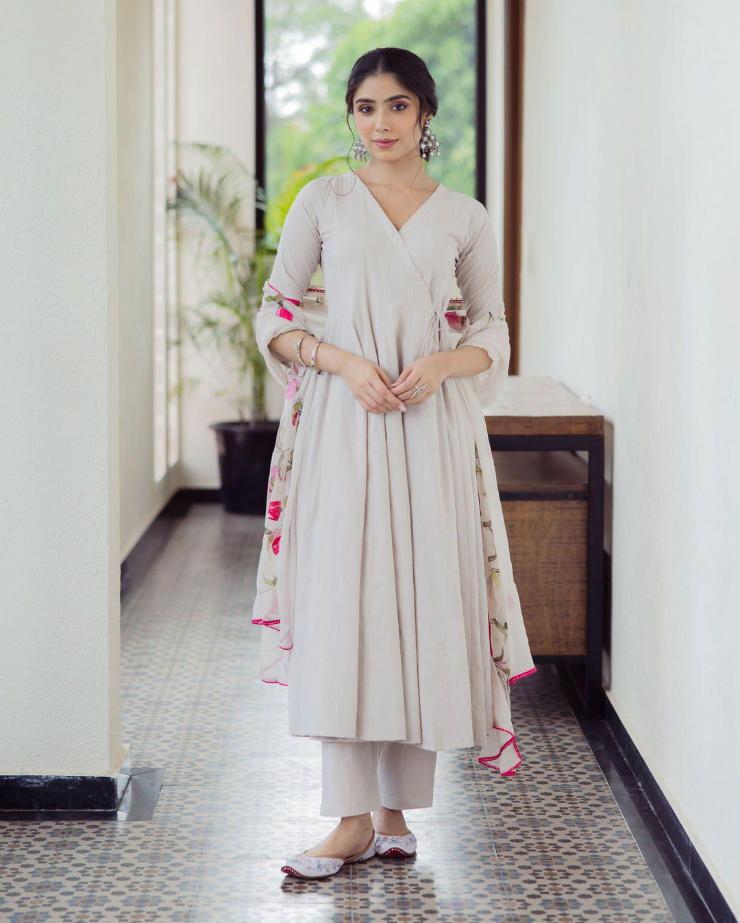 Canvas Grey Handpainted Cotton Suit Set