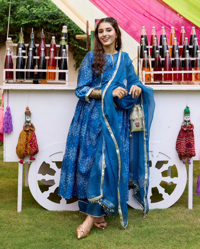 Arogya Blue Bandhani Chanderi Suit Set