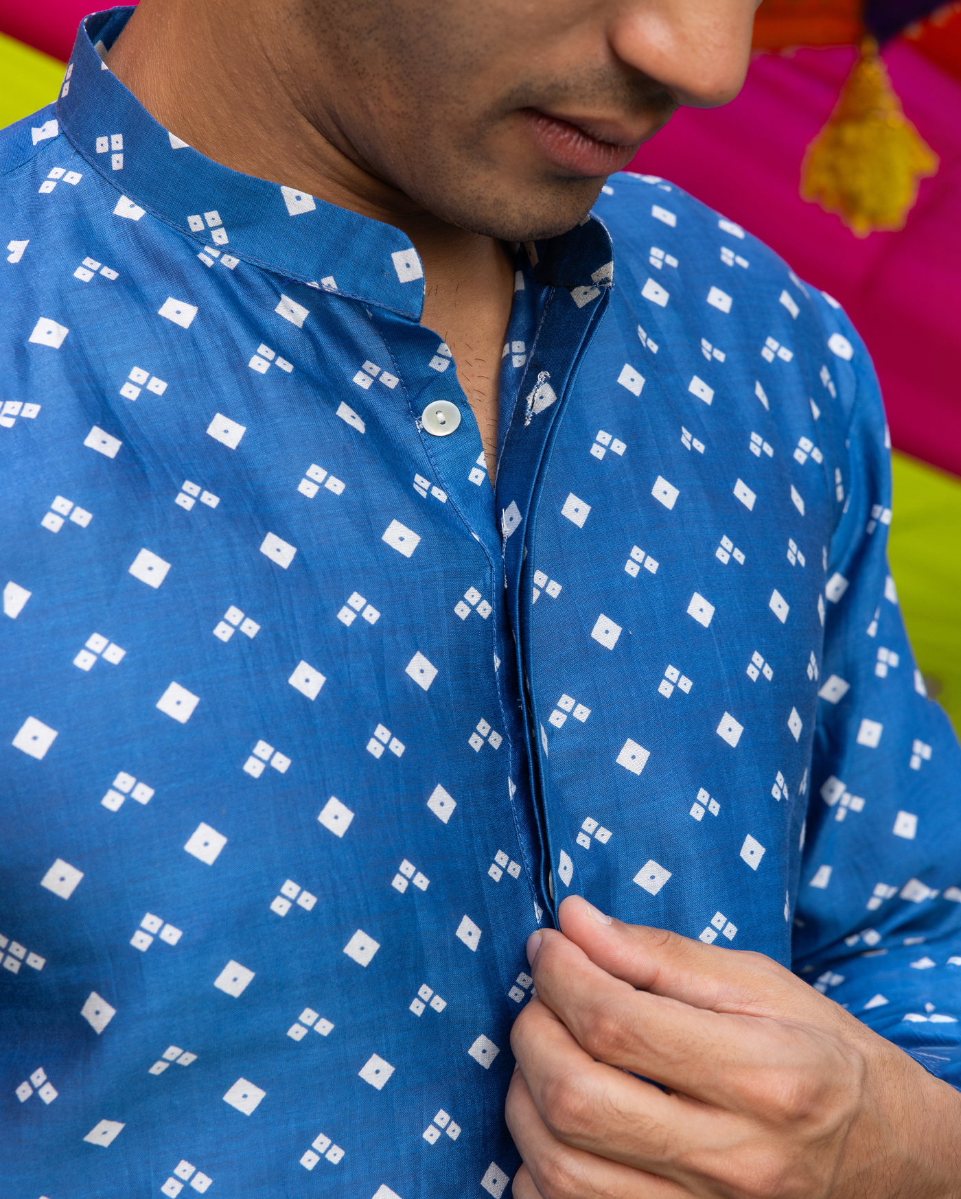 Divit Blue Bandhani Chanderi Kurta