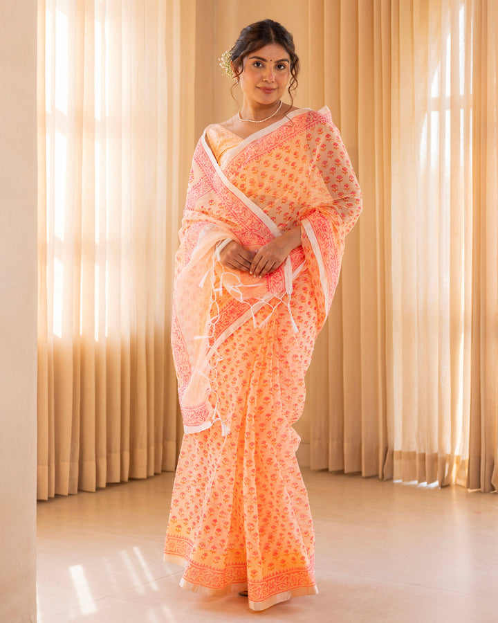 Aarohi Light Yellow Doria Printed Saree