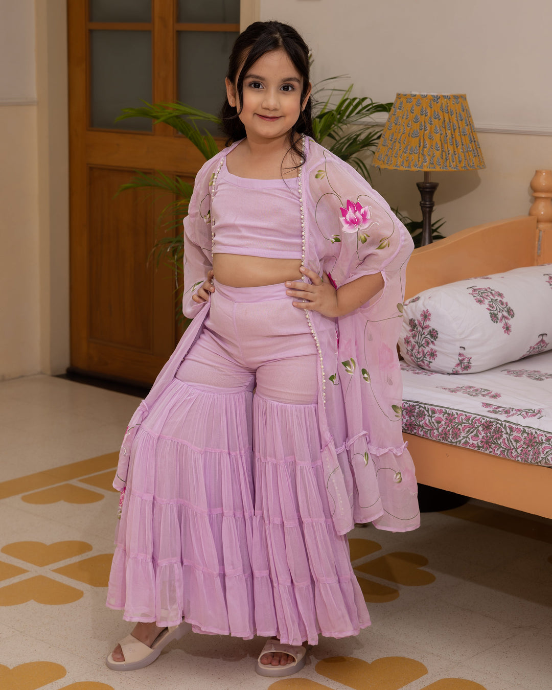Gardenia Lavender Handpainted Georgette Coord Set