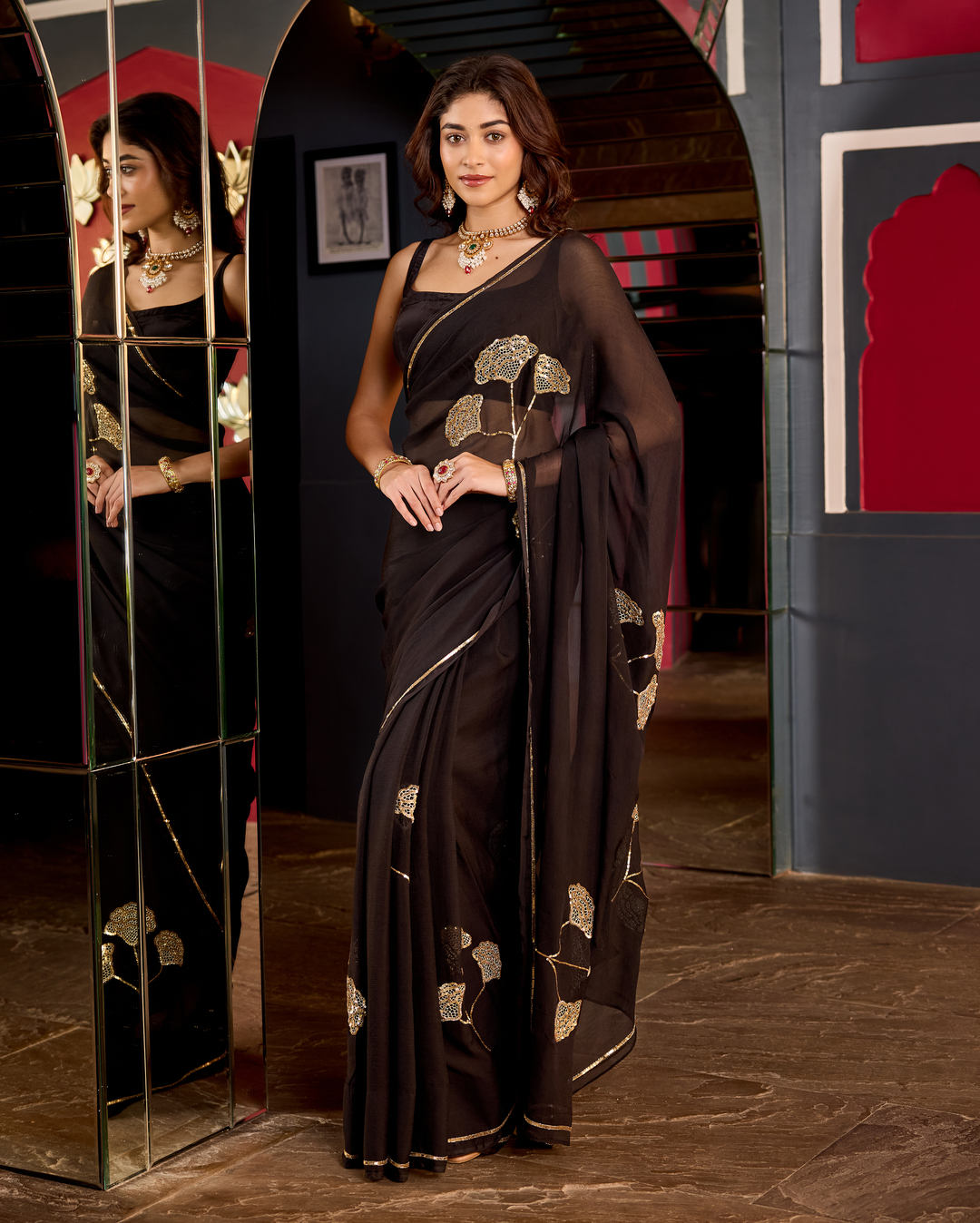 Kanti Black Handcrafted Chiffon Saree