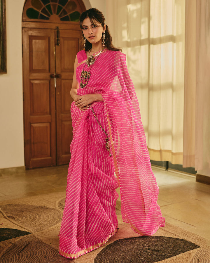 Fiesta Pink Doria Leheriya Saree