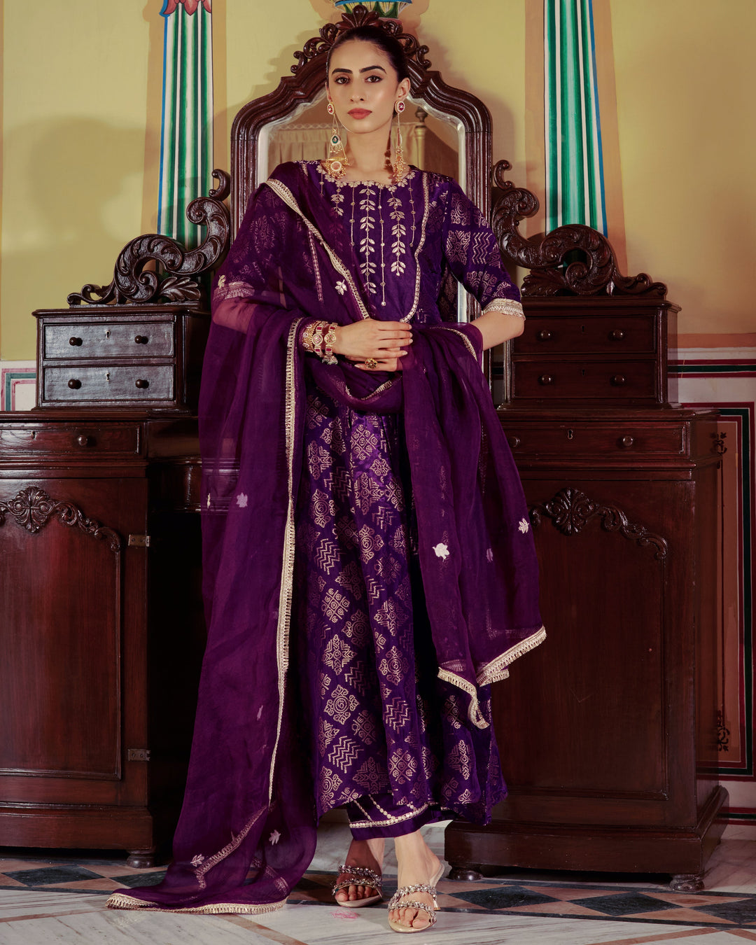 Devyani Purple Jacquard Suit Set