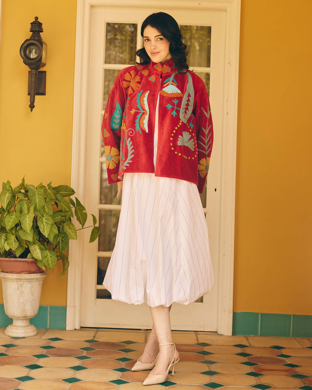Crimselle Red Velvet Suzani Jacket