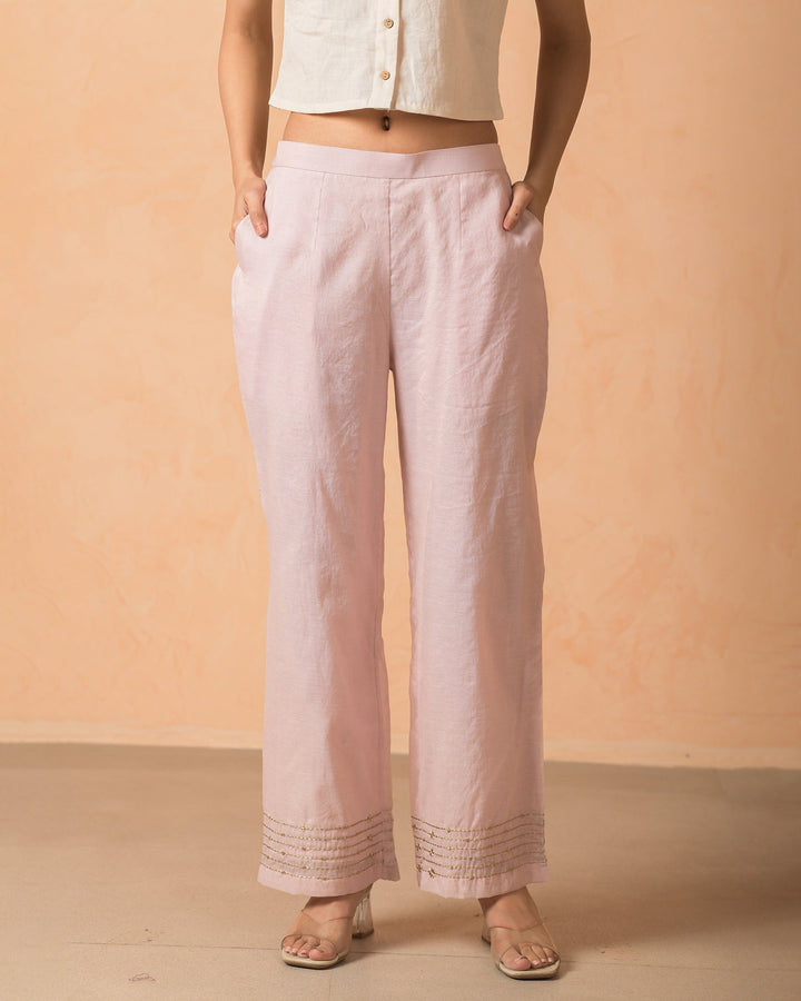 Ilara Pink Chanderi Embroidered Straight Pants