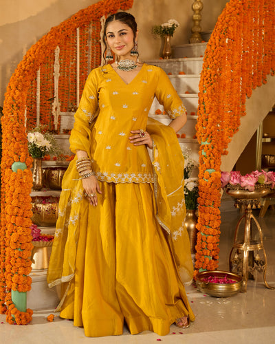 Noorani Yellow Solid Chanderi Suit Set