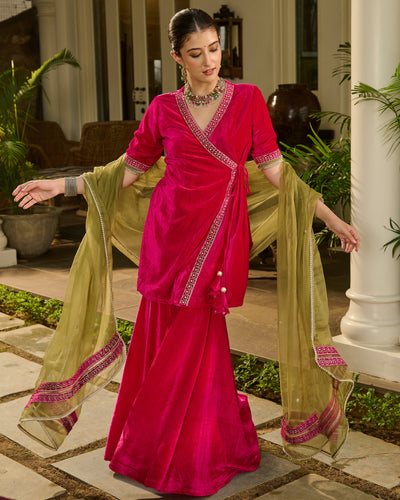 Lakshya Pink Embroidered Velvet Sharara Set