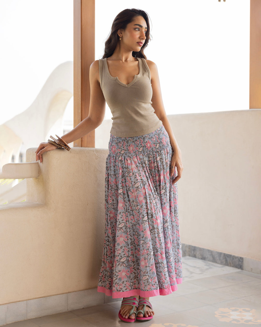 Azmira Blue Printed Cotton Skirt