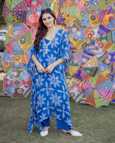 Diksha Blue Bandhani Chinon Kurta Set