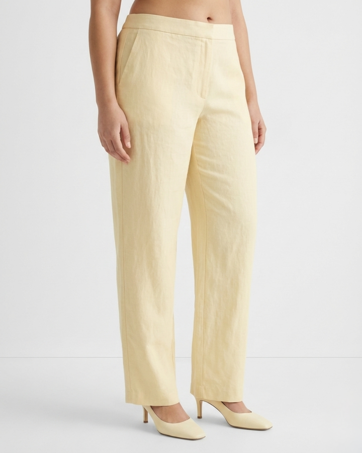 Camila yellow white Linen Straight Pants