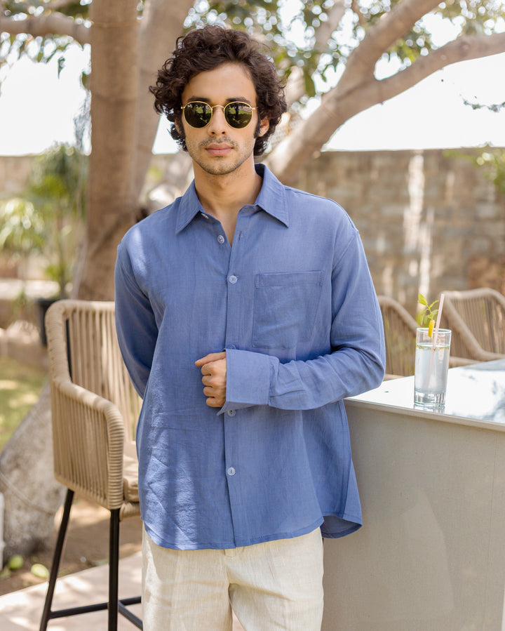 Xavian Blue Cotton Flex Solid Shirt
