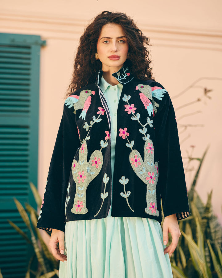 Nocturne Black Velvet Suzani Jacket