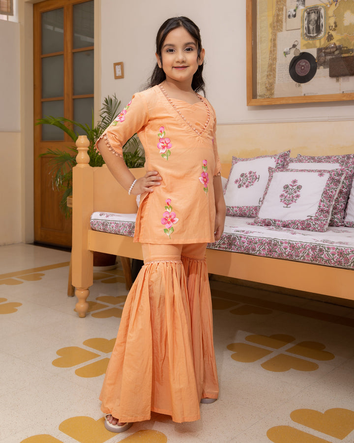 Posie Orange Handpainted Chanderi Coord Set