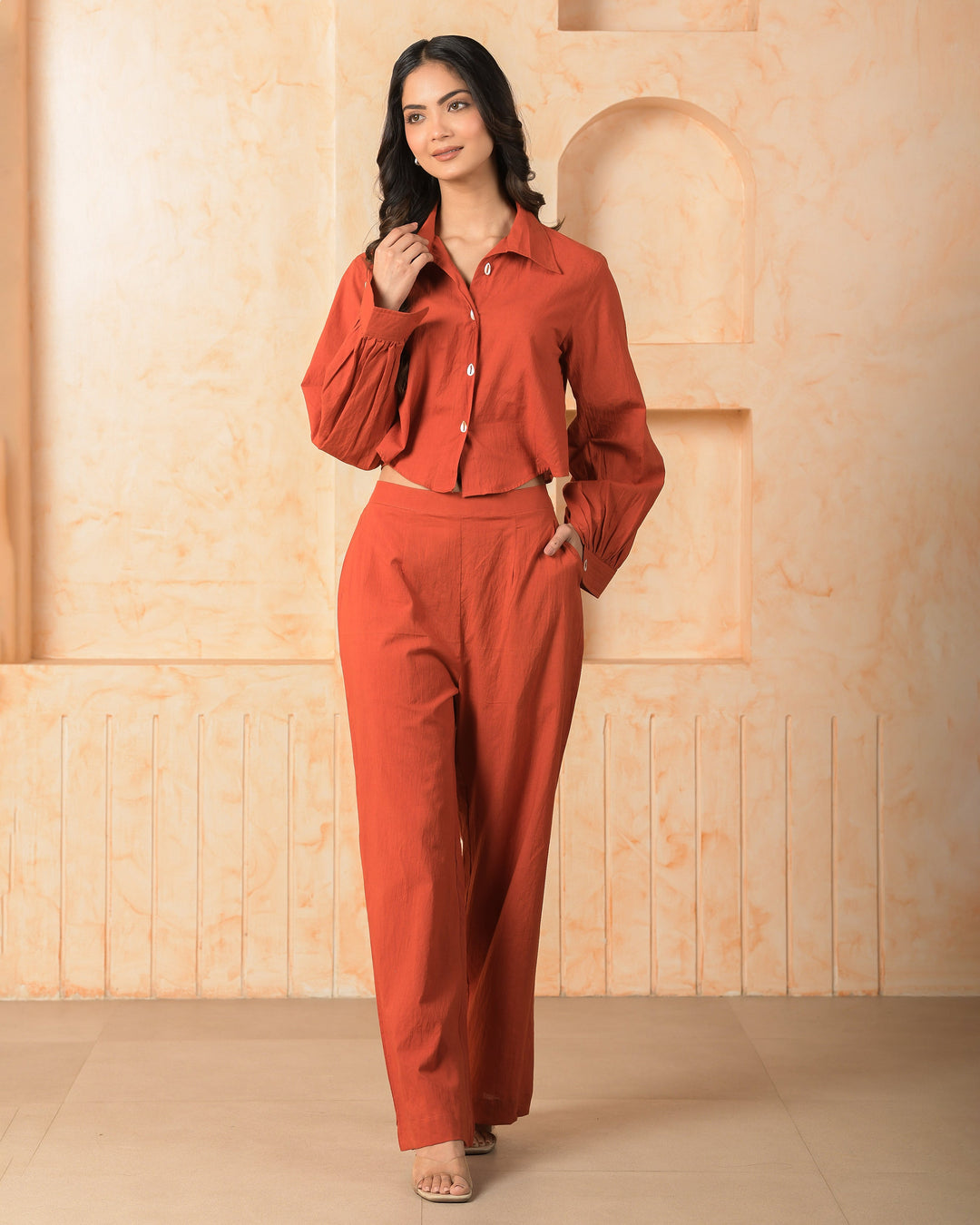 Aurex Orange Solid Cotton Coord Set