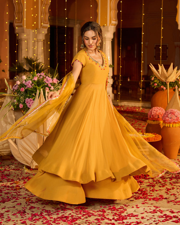 Ujjvika Mustard Embroidered Georgette Suit Set