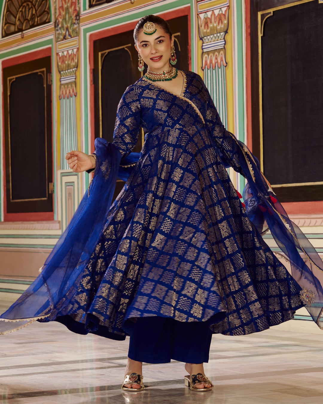 Vastra Blue Jacquard Suit Set