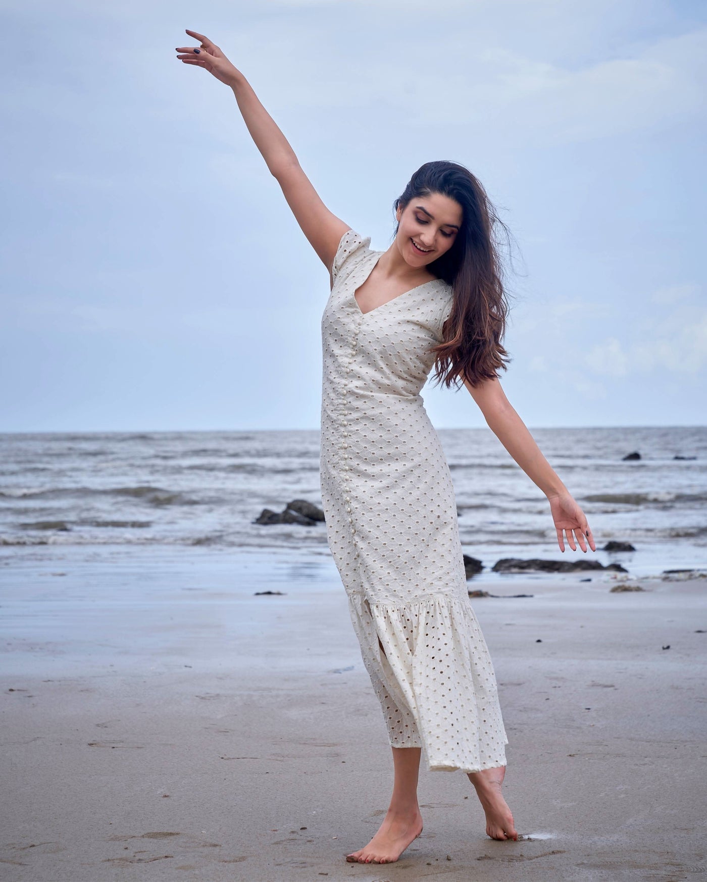 Shop Parakeet White Solid Cotton Schiffli Dress for Women Online in India at Aachho Shop Parakeet White Solid Cotton Schiffli Dress for Women Online in India at Aachho