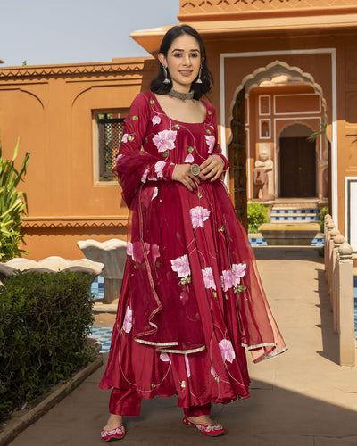 Nurvi Handpainted Cotton Silk Suit Set