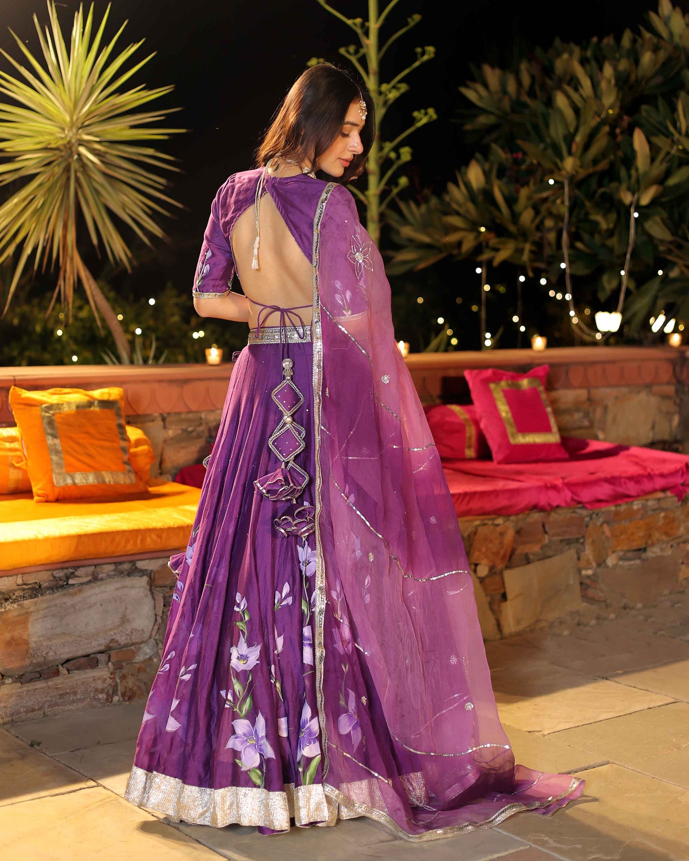 Purple Whisper Handpainted Chanderi Lehenga Set