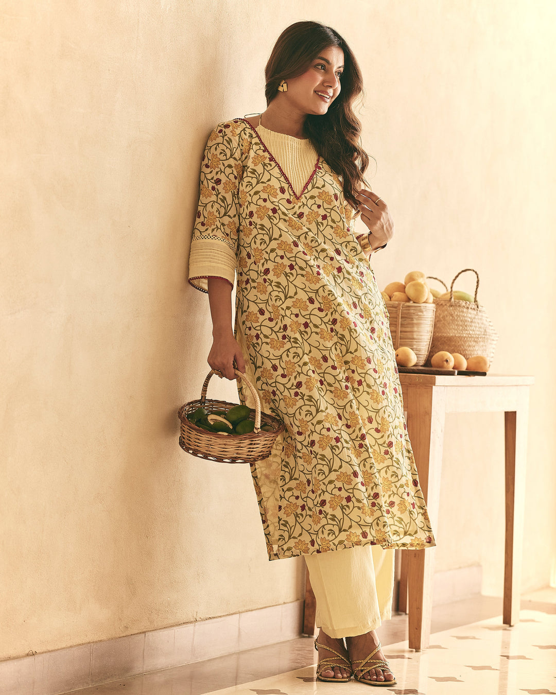 Varya Yellow Cotton Printed Kurta Set