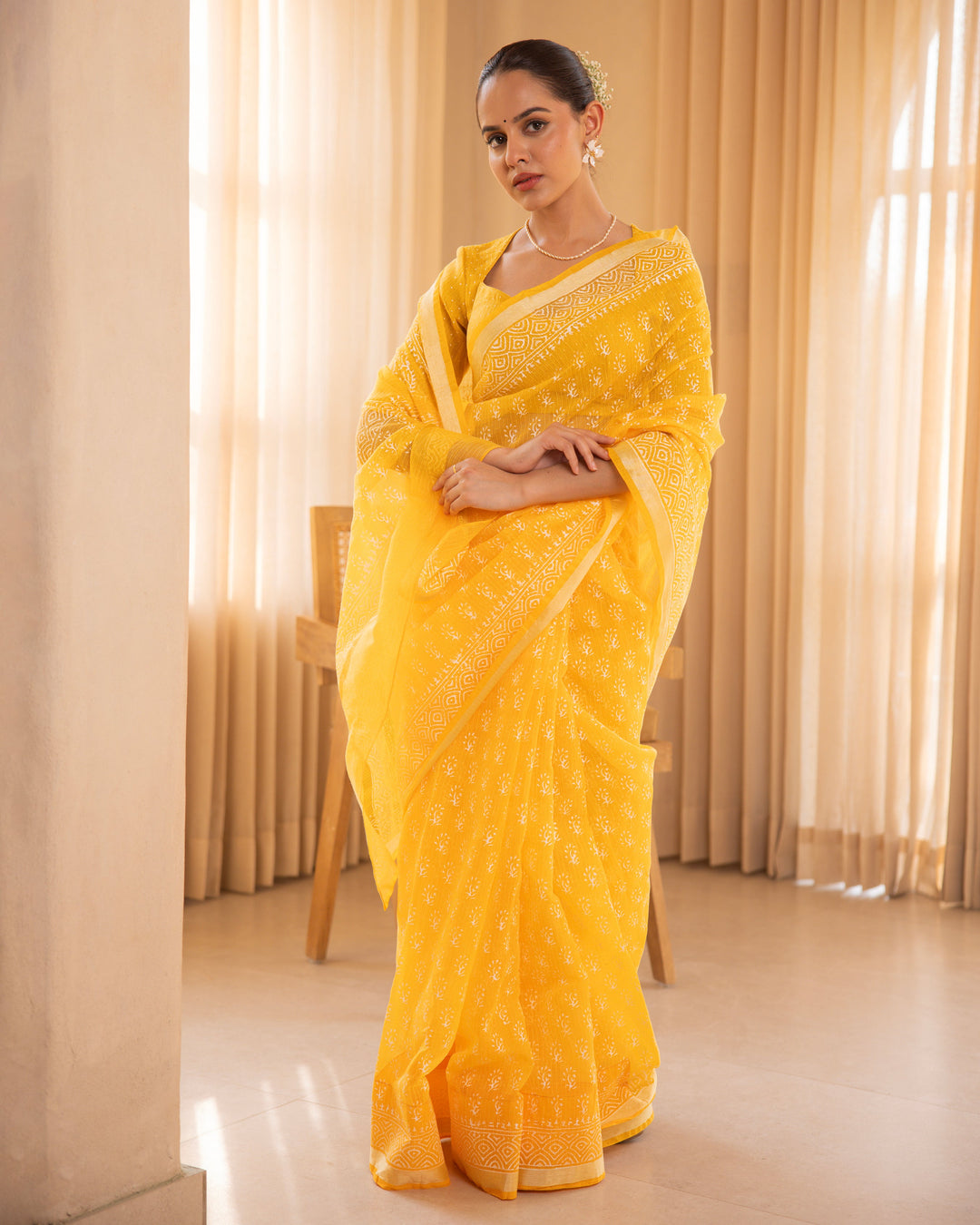 Abeer Yellow Doria Printed Saree